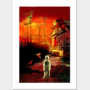 Red Wat Shod boy and birds in a wasteland Posters and Art